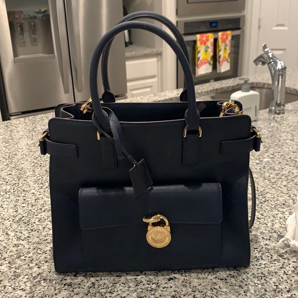 Michael Kors Handbags - Michael Kors Handbag - Dark Blue with Gold Accents